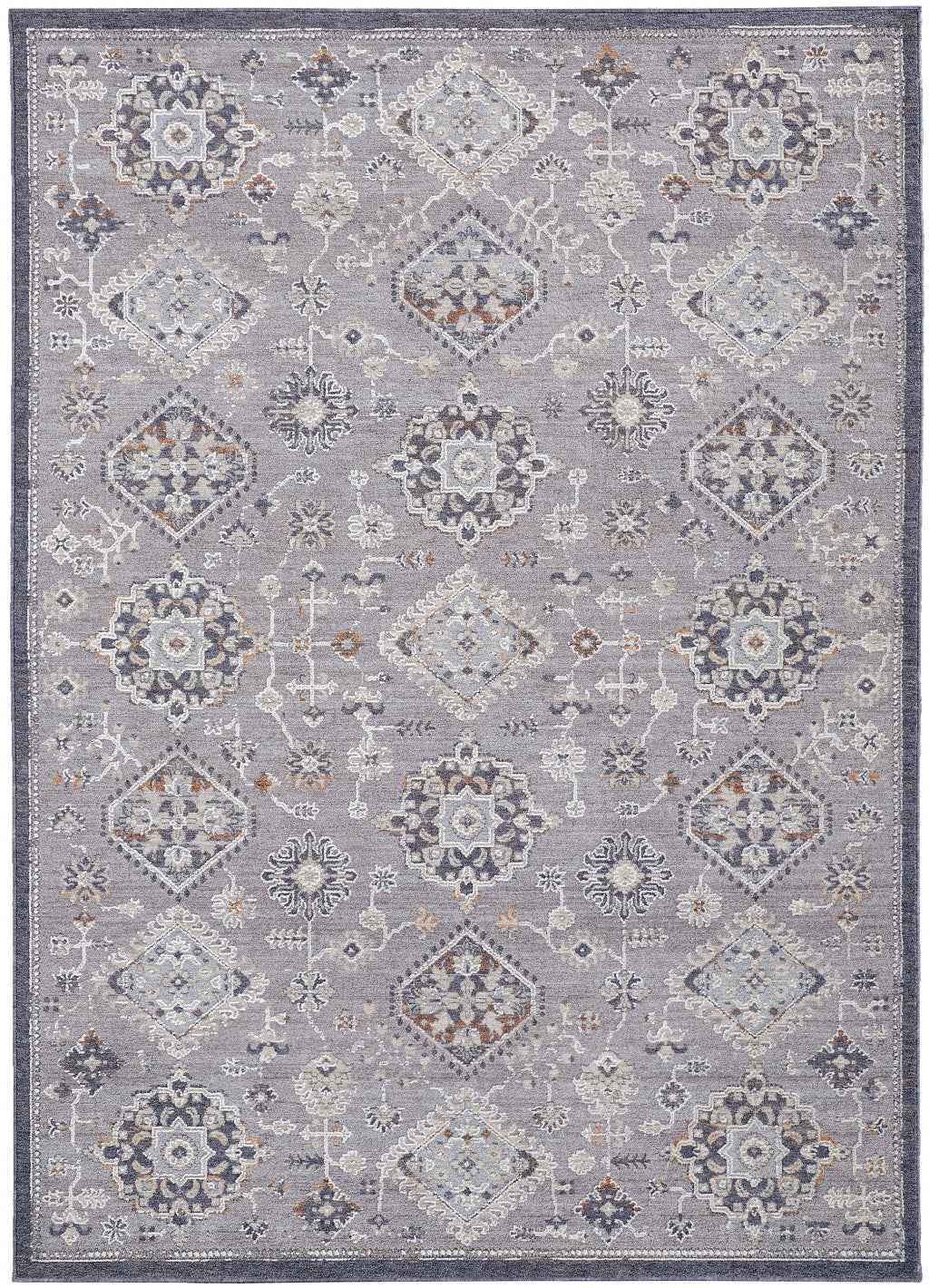 12' X 15' Gray Floral Power Loom Stain Resistant Area Rug