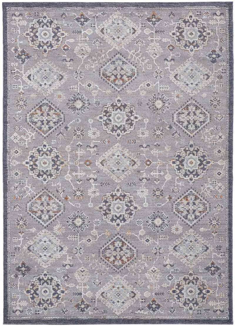 12' X 15' Gray Floral Power Loom Stain Resistant Area Rug