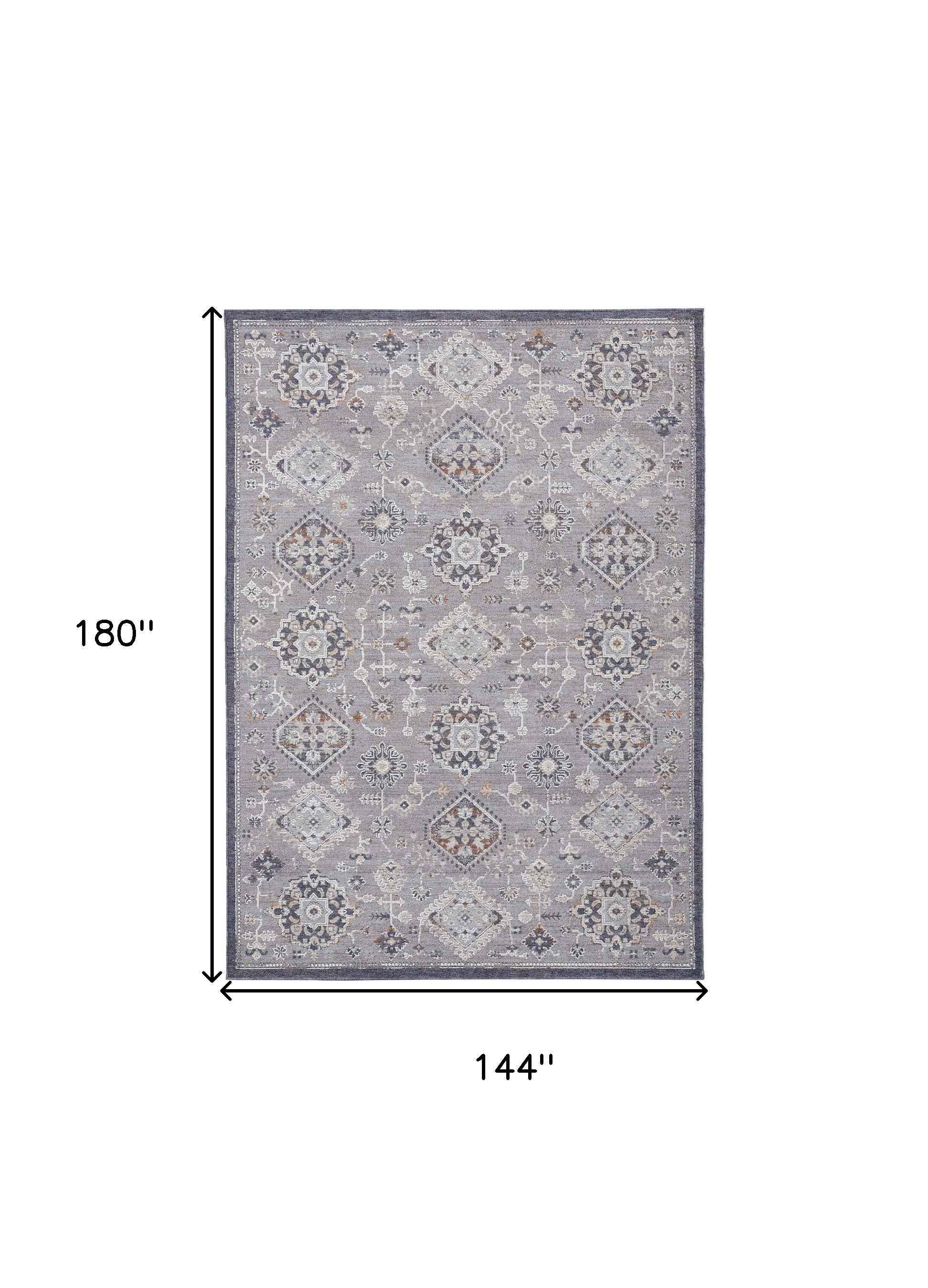 12' X 15' Gray Floral Power Loom Stain Resistant Area Rug