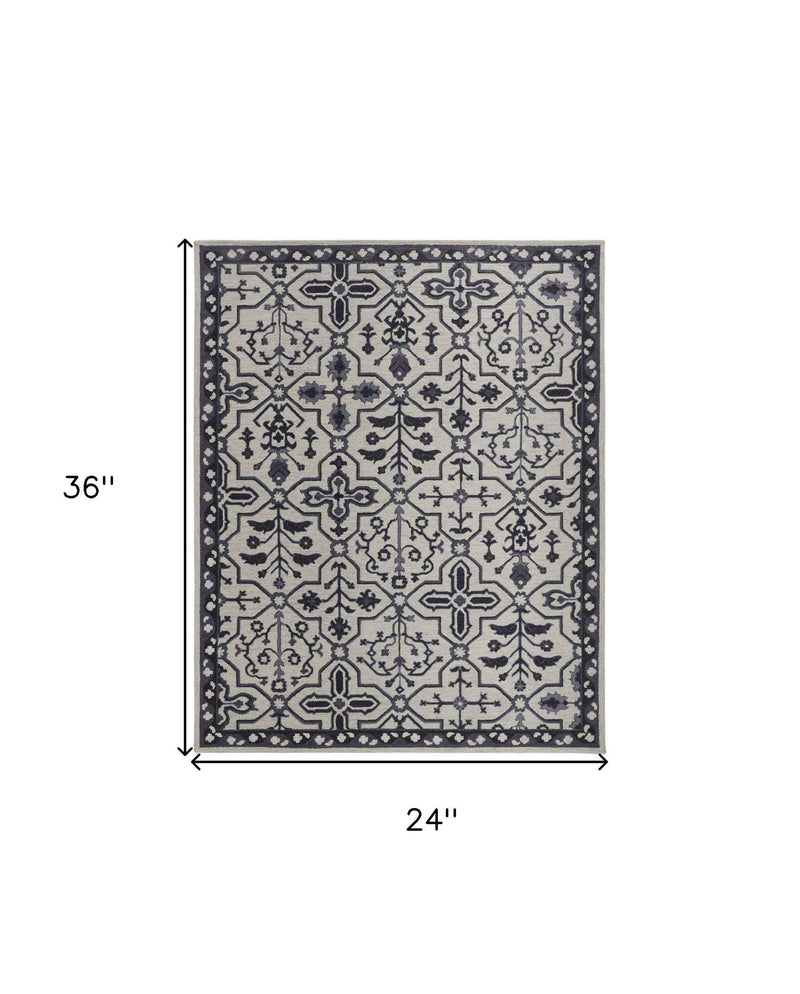 2' X 3' Taupe And Gray Wool Floral Tufted Handmade Stain Resistant Area Rug