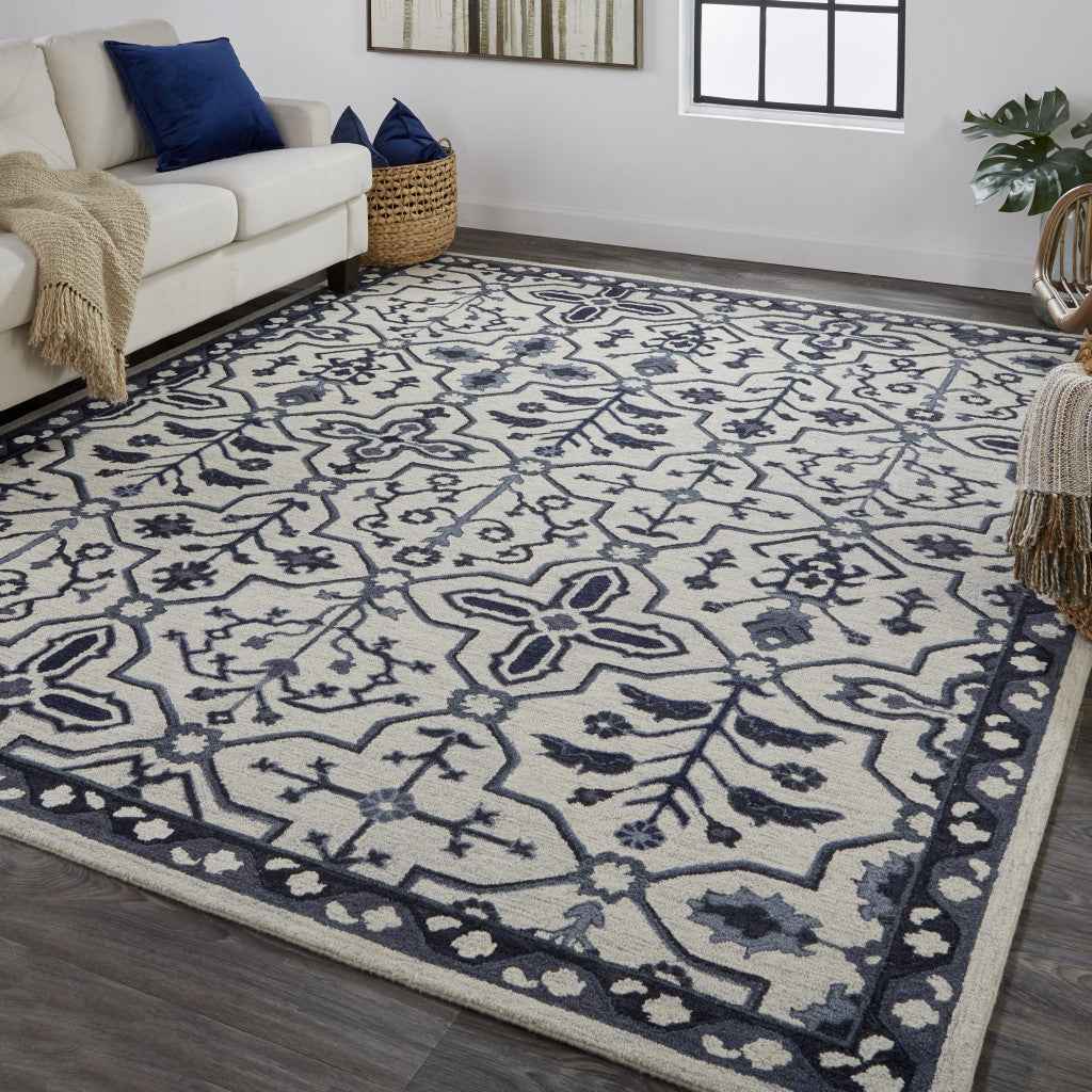 2' X 3' Taupe And Gray Wool Floral Tufted Handmade Stain Resistant Area Rug