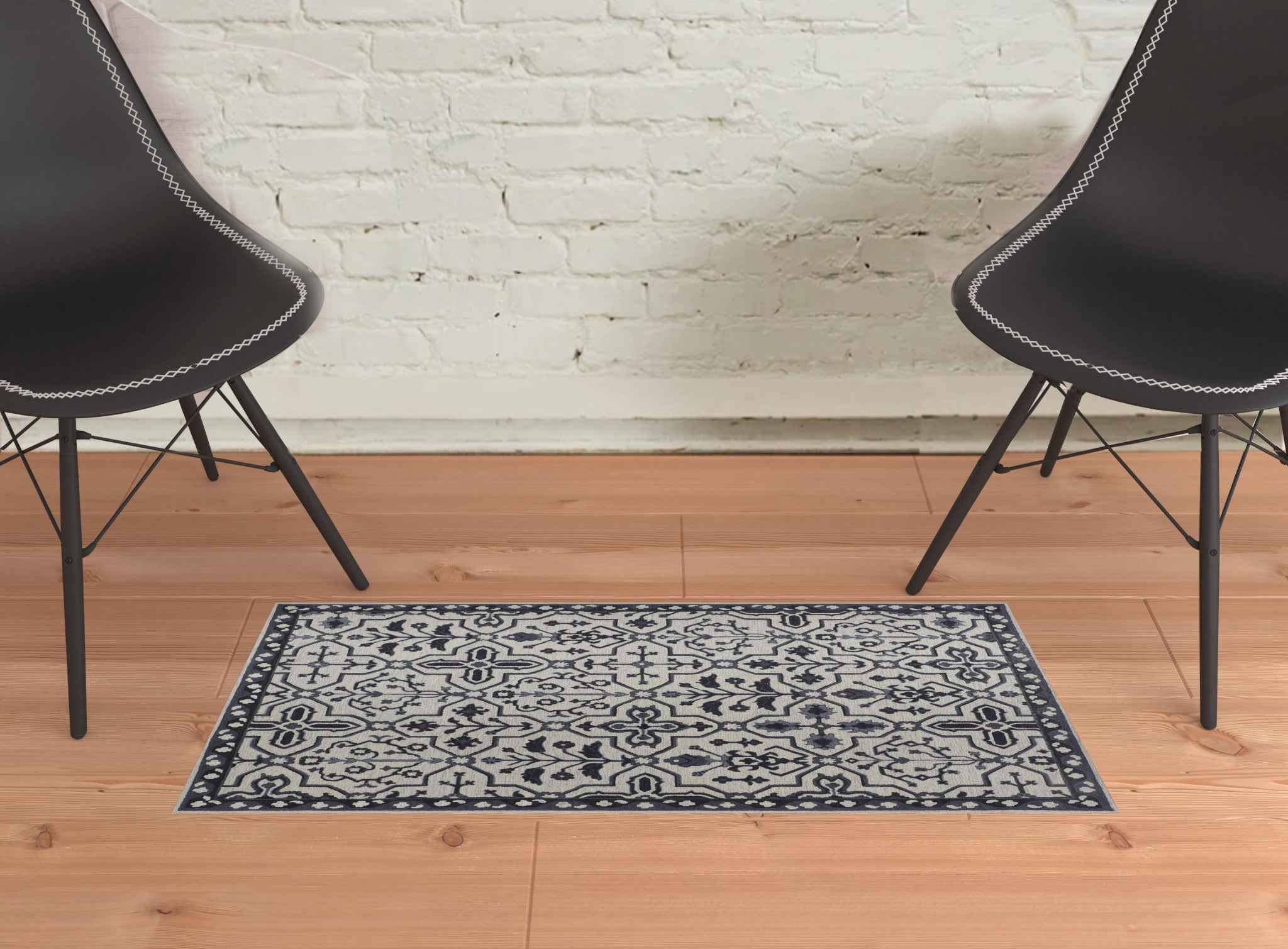 2' X 3' Taupe And Gray Wool Floral Tufted Handmade Stain Resistant Area Rug