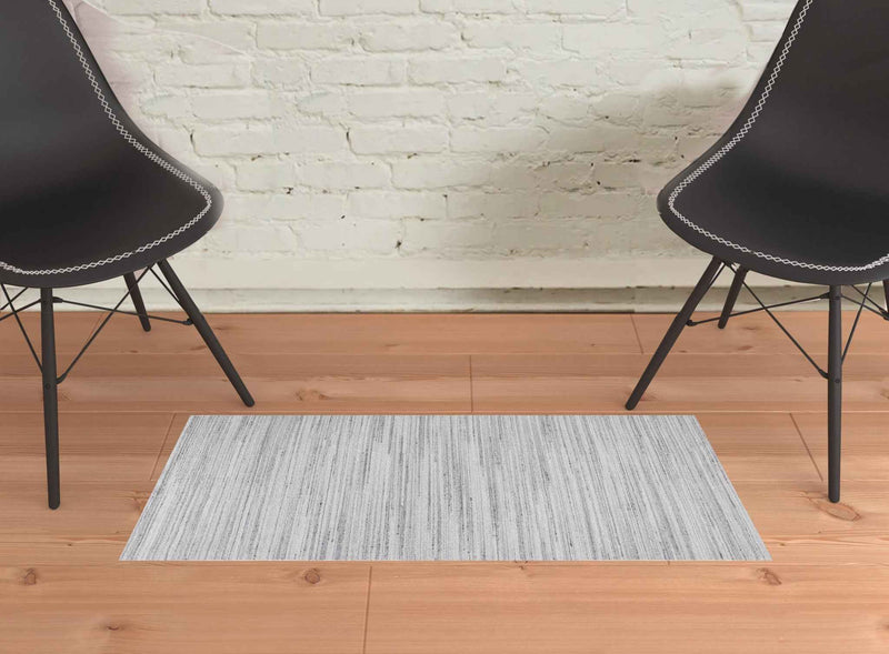 2' X 3' Silver Wool Hand Woven Stain Resistant Area Rug