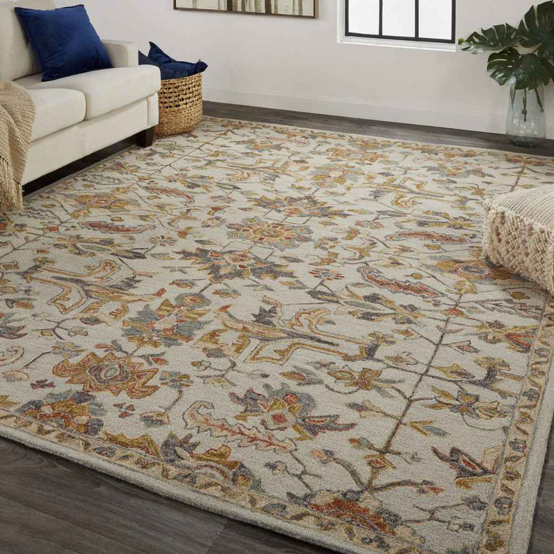 2' X 3' Gray And Gold Wool Floral Tufted Handmade Stain Resistant Area Rug