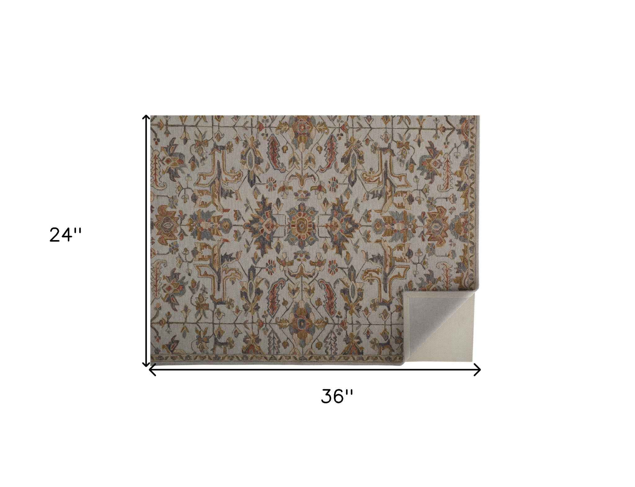 2' X 3' Gray And Gold Wool Floral Tufted Handmade Stain Resistant Area Rug