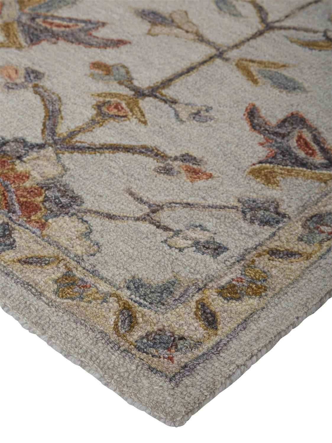 2' X 3' Gray And Gold Wool Floral Tufted Handmade Stain Resistant Area Rug