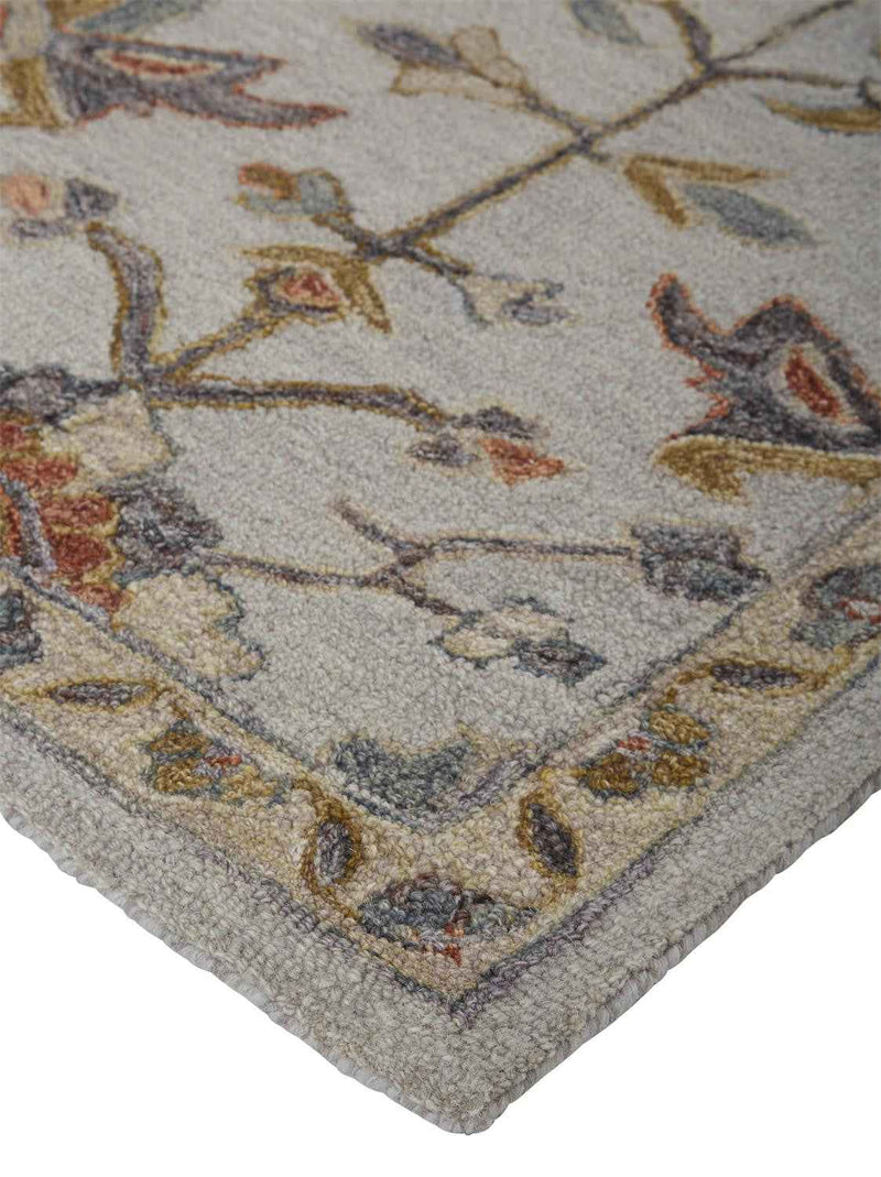2' X 3' Gray And Gold Wool Floral Tufted Handmade Stain Resistant Area Rug