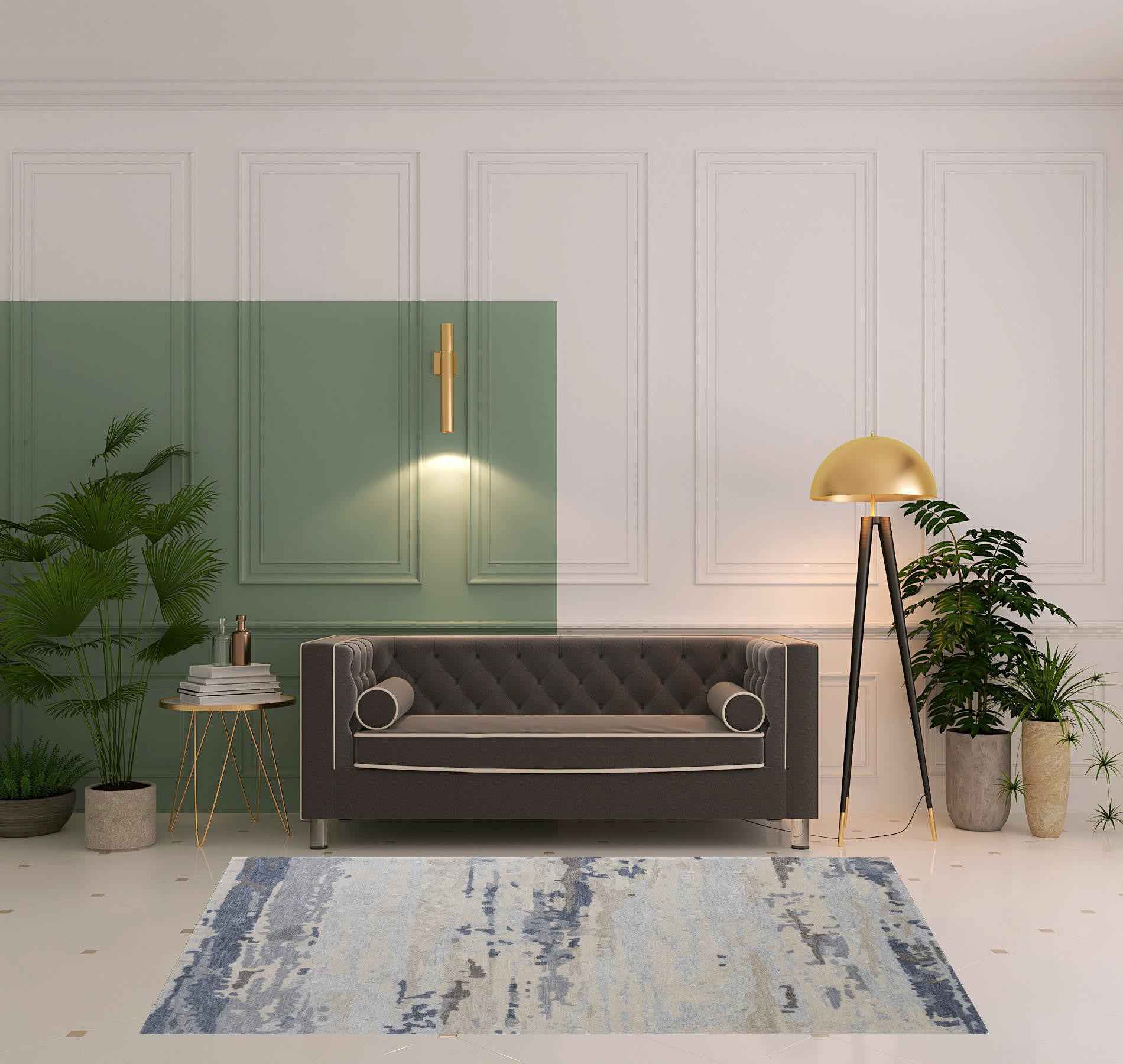 5' X 8' Blue Gray And Ivory Wool Abstract Tufted Handmade Stain Resistant Area Rug