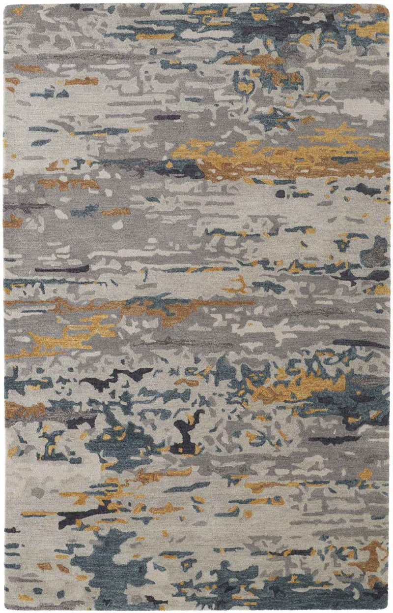 2' X 3' Gray Yellow And Blue Wool Abstract Tufted Handmade Stain Resistant Area Rug