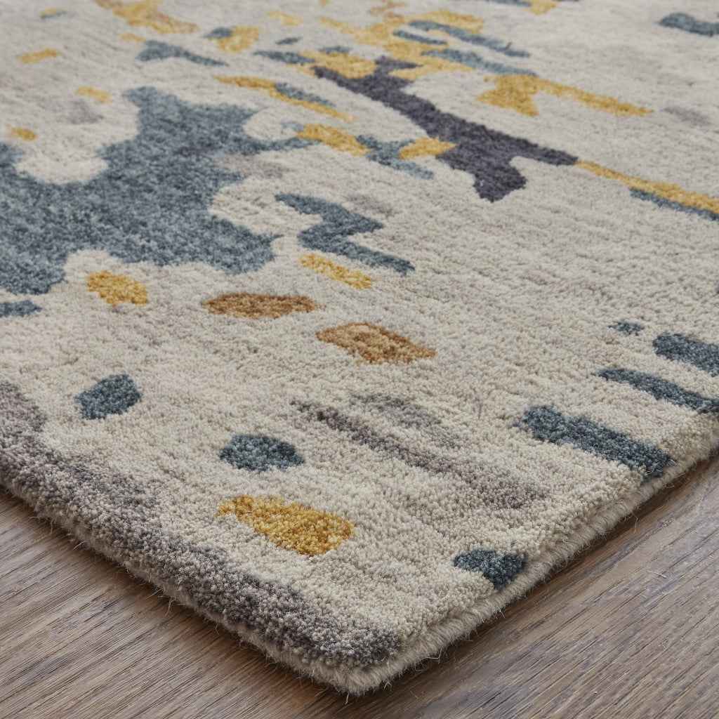 2' X 3' Gray Yellow And Blue Wool Abstract Tufted Handmade Stain Resistant Area Rug