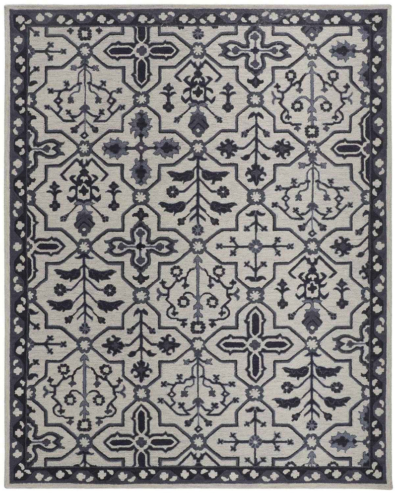 8' X 10' Taupe And Gray Wool Floral Tufted Handmade Stain Resistant Area Rug