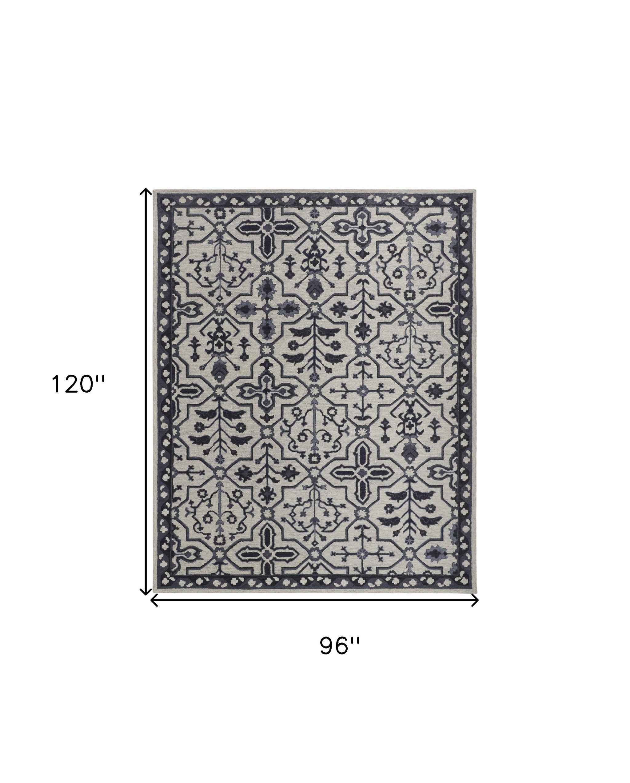 8' X 10' Taupe And Gray Wool Floral Tufted Handmade Stain Resistant Area Rug