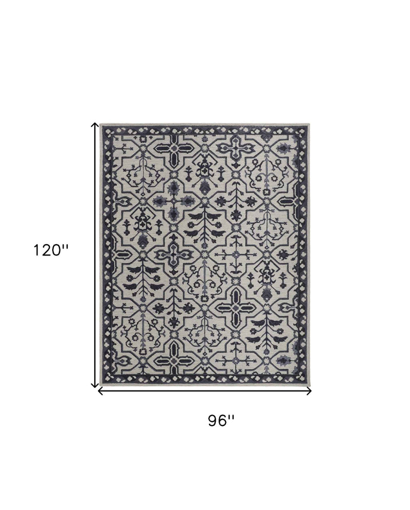 8' X 10' Taupe And Gray Wool Floral Tufted Handmade Stain Resistant Area Rug