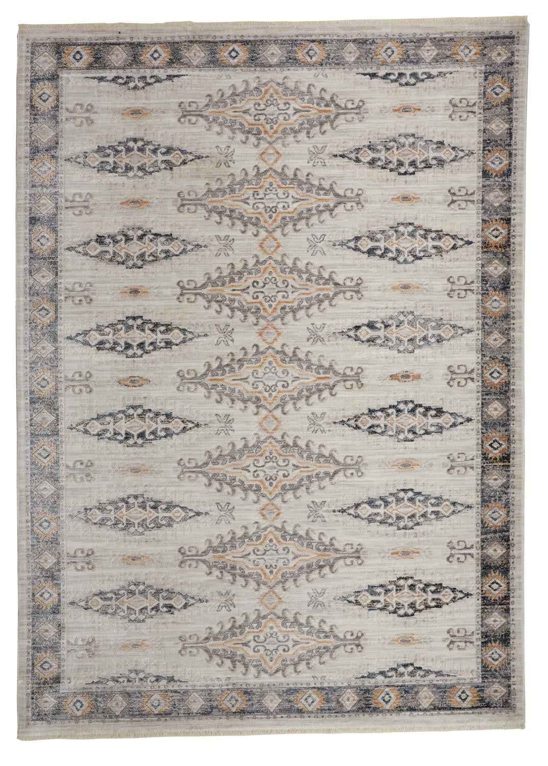 4' X 6' Gray Blue And Orange Floral Stain Resistant Area Rug