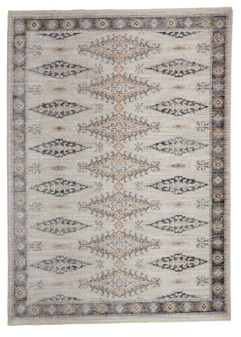 4' X 6' Gray Blue And Orange Floral Stain Resistant Area Rug