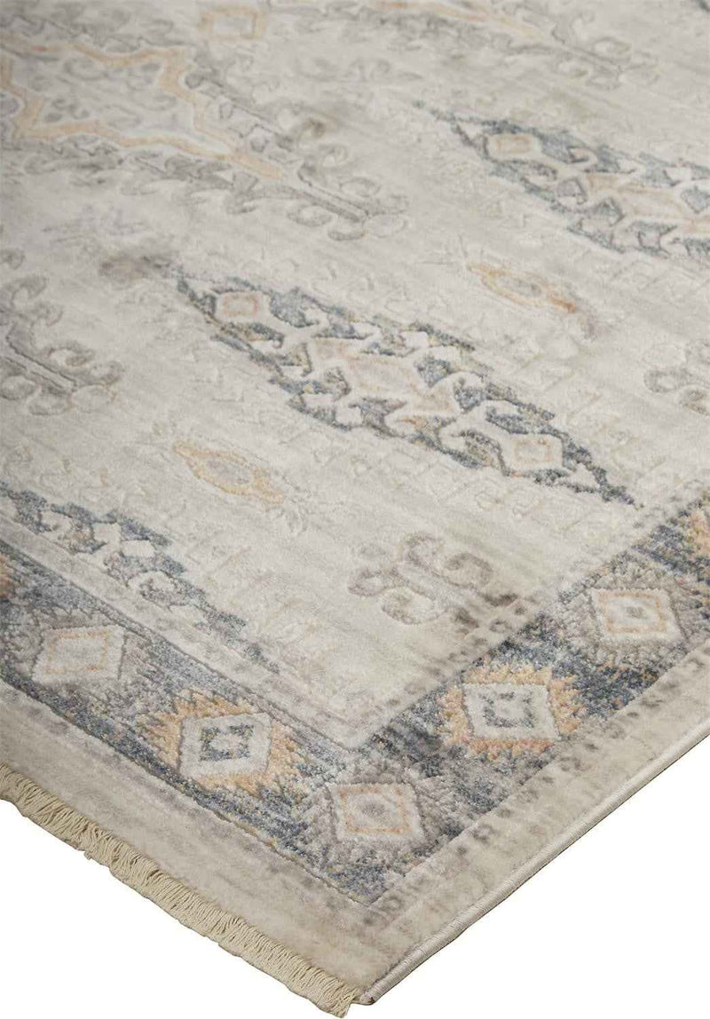 4' X 6' Gray Blue And Orange Floral Stain Resistant Area Rug