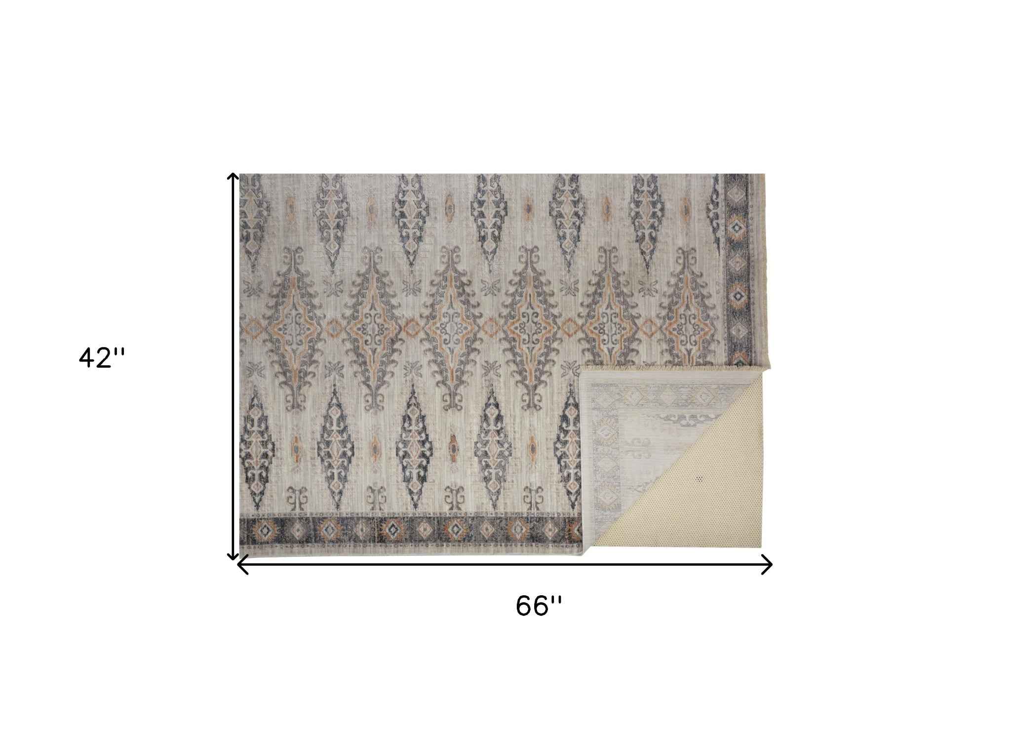 4' X 6' Gray Blue And Orange Floral Stain Resistant Area Rug