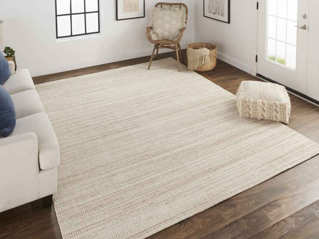 2' X 3' Ivory Wool Hand Woven Stain Resistant Area Rug