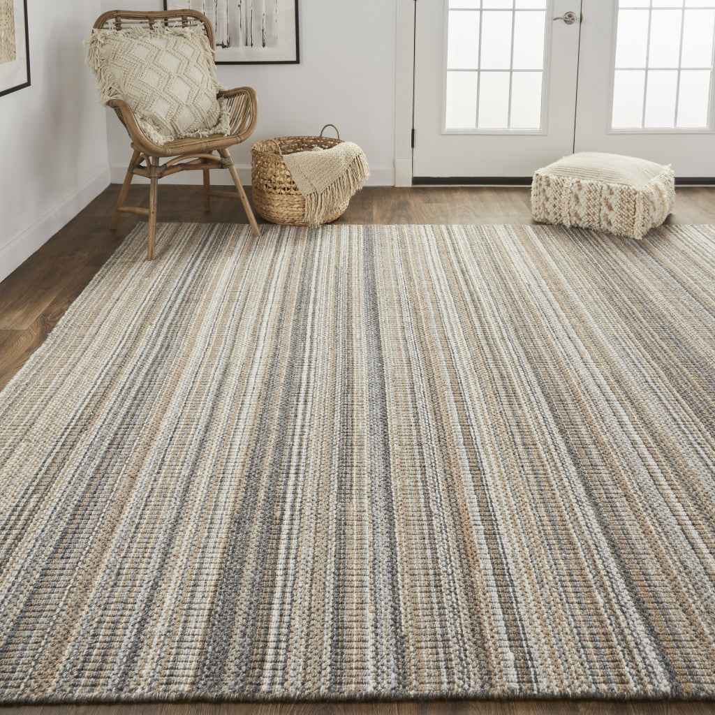 5' X 8' Brown And Taupe Wool Hand Woven Stain Resistant Area Rug