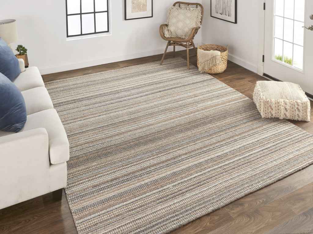 5' X 8' Brown And Taupe Wool Hand Woven Stain Resistant Area Rug