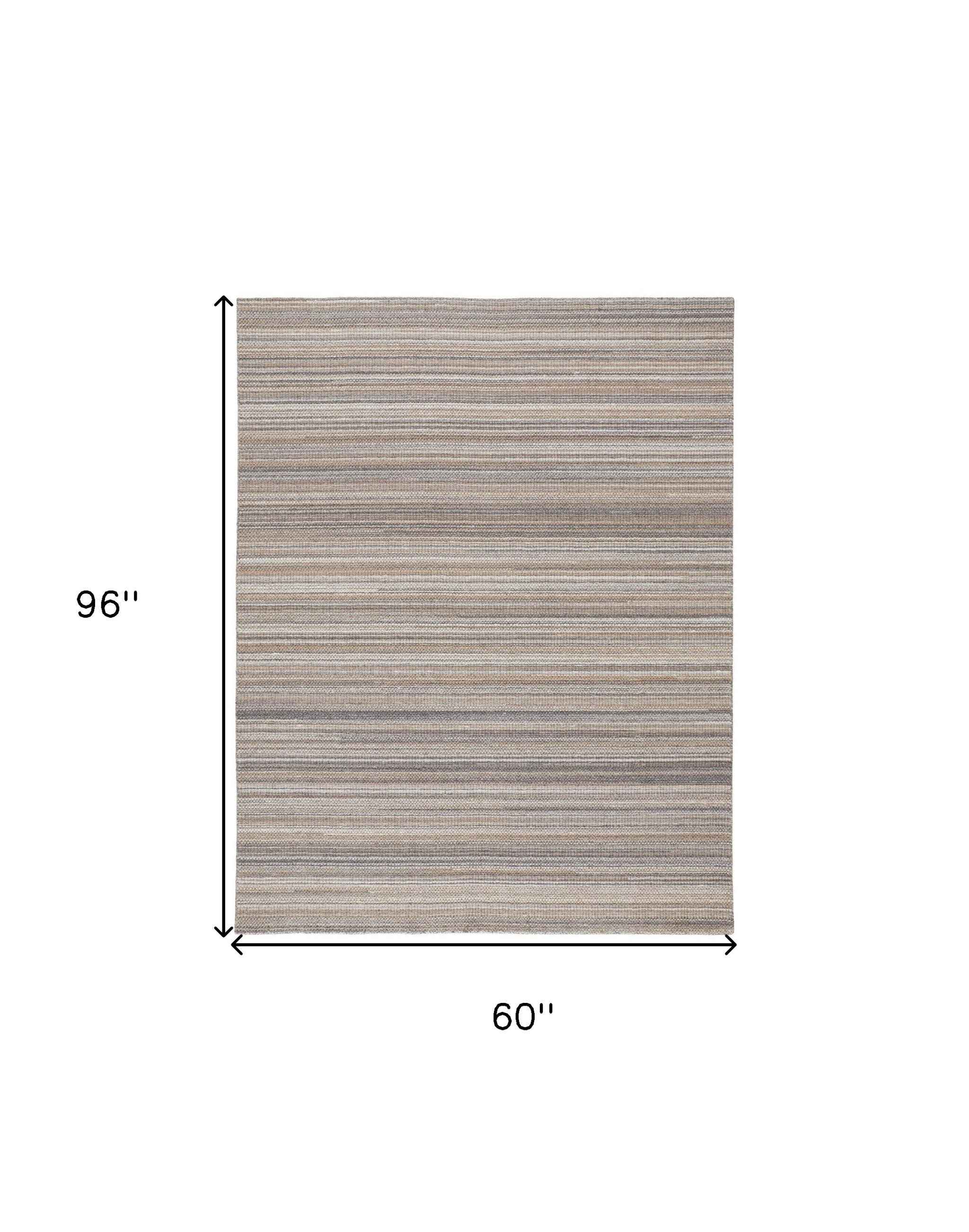 5' X 8' Brown And Taupe Wool Hand Woven Stain Resistant Area Rug
