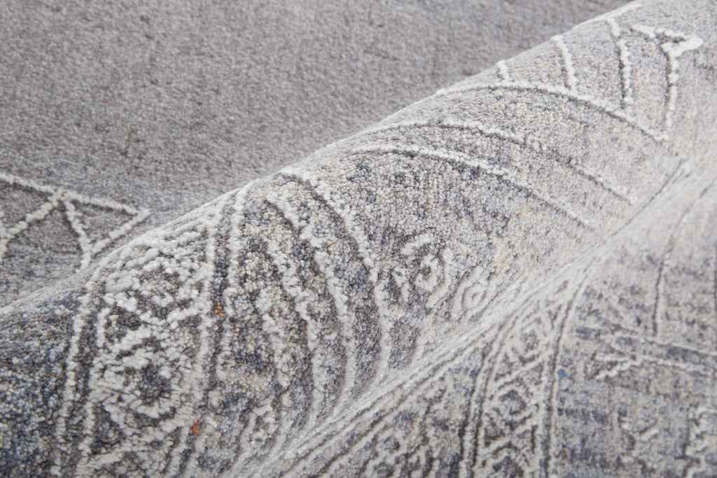 12' X 15' Gray Ivory And Orange Geometric Power Loom Distressed Stain Resistant Area Rug