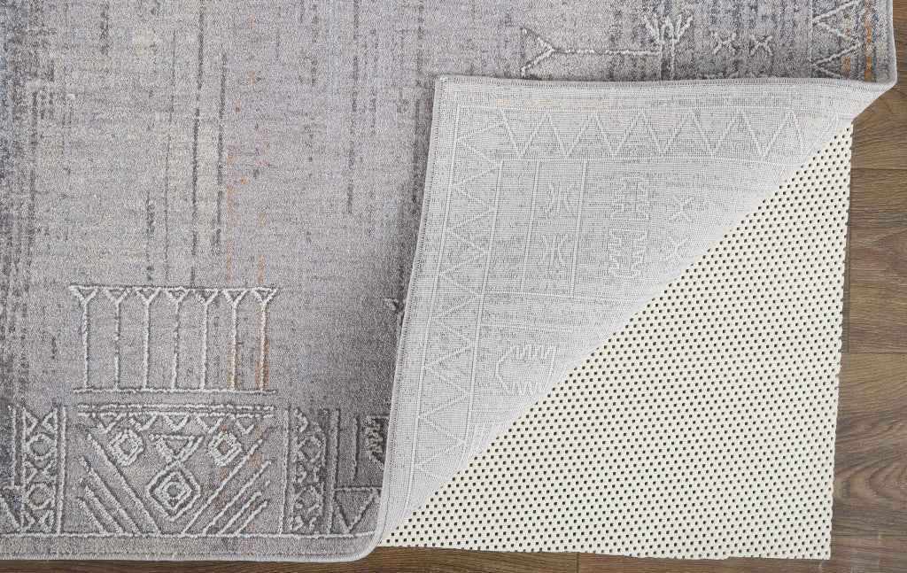12' X 15' Gray Ivory And Orange Geometric Power Loom Distressed Stain Resistant Area Rug
