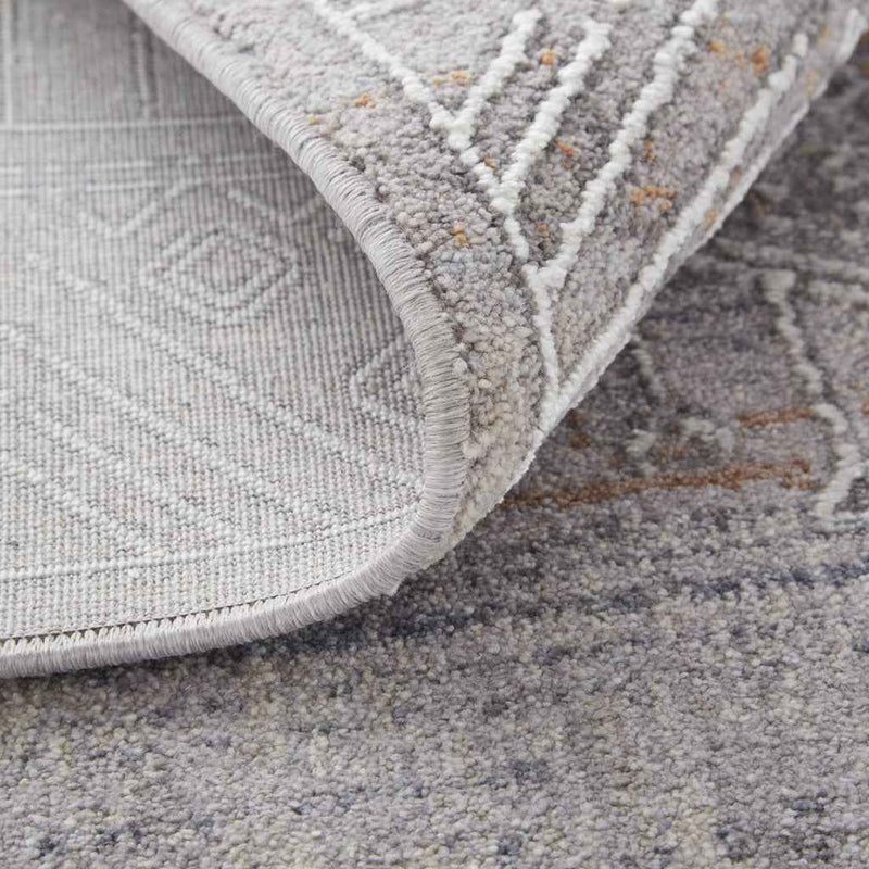 12' X 15' Gray Ivory And Orange Geometric Power Loom Distressed Stain Resistant Area Rug