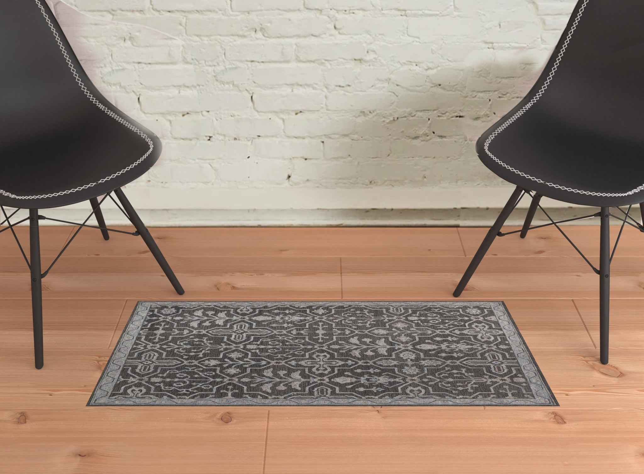 2' X 3' Gray Blue And Ivory Wool Floral Tufted Handmade Stain Resistant Area Rug