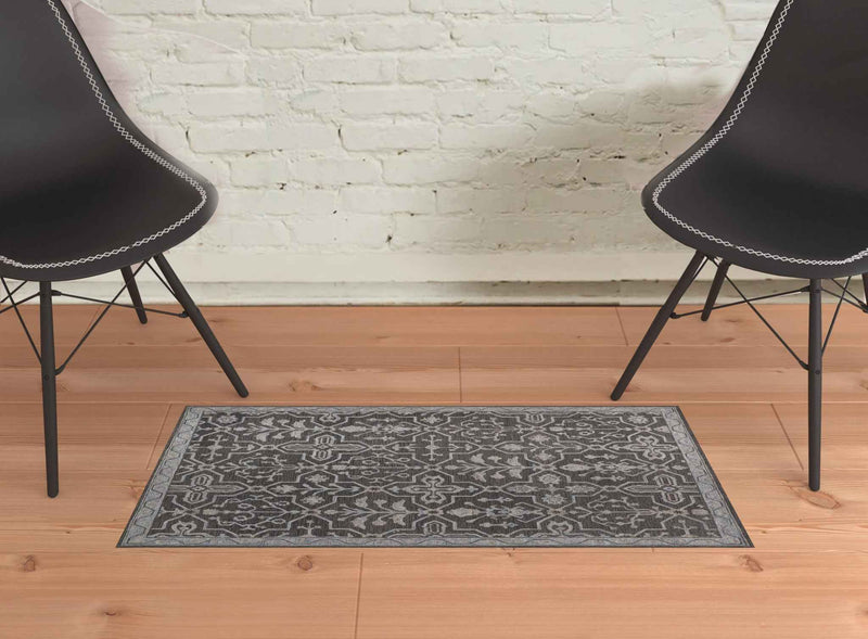 2' X 3' Gray Blue And Ivory Wool Floral Tufted Handmade Stain Resistant Area Rug