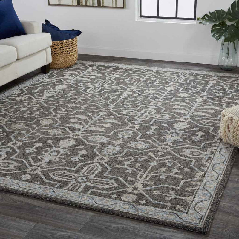 2' X 3' Gray Blue And Ivory Wool Floral Tufted Handmade Stain Resistant Area Rug