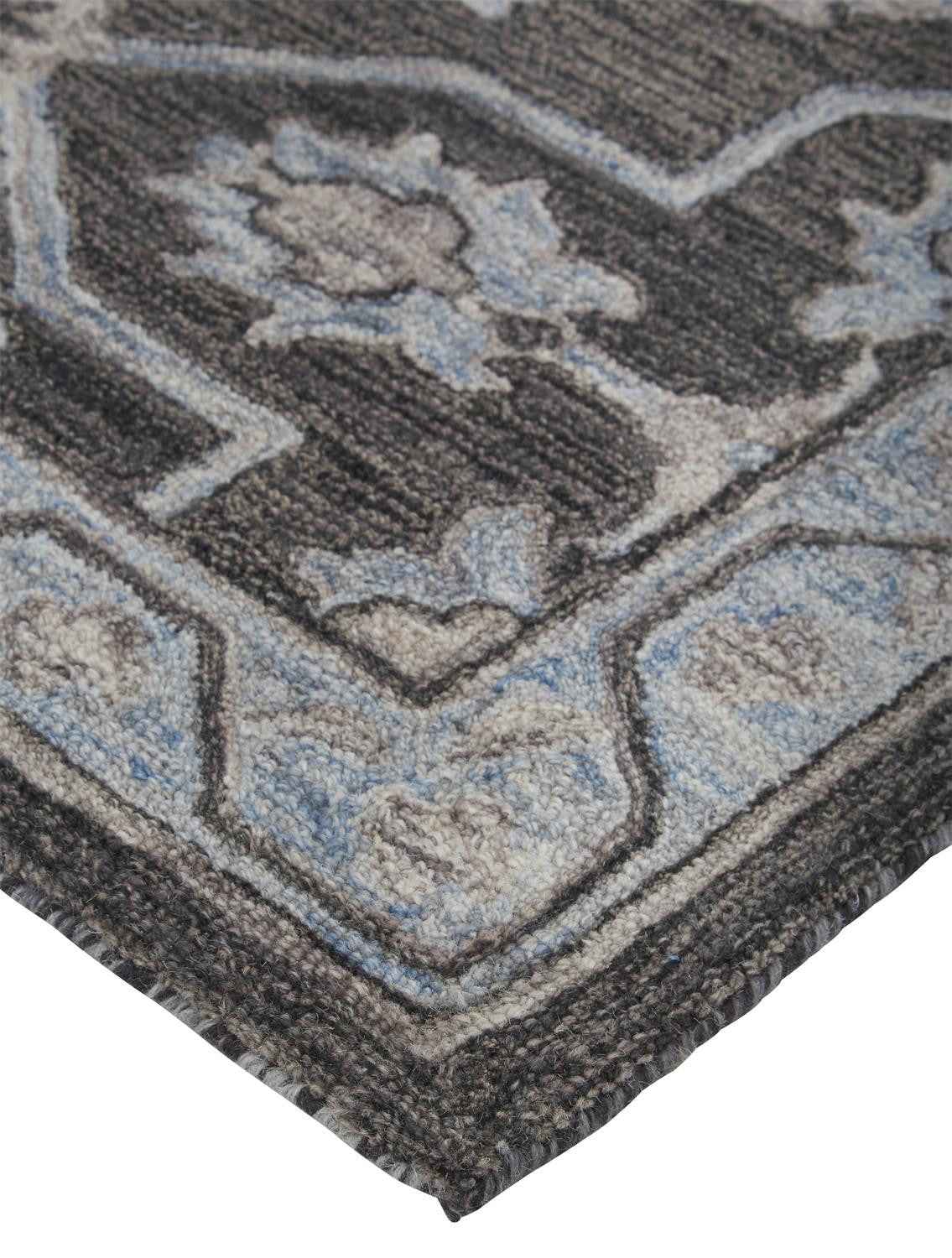 2' X 3' Gray Blue And Ivory Wool Floral Tufted Handmade Stain Resistant Area Rug