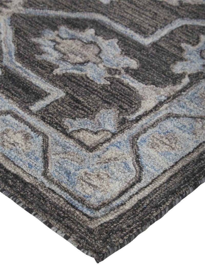 2' X 3' Gray Blue And Ivory Wool Floral Tufted Handmade Stain Resistant Area Rug