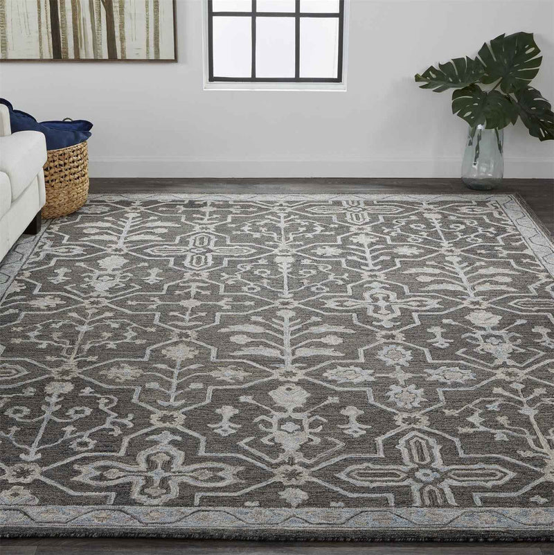 2' X 3' Gray Blue And Ivory Wool Floral Tufted Handmade Stain Resistant Area Rug