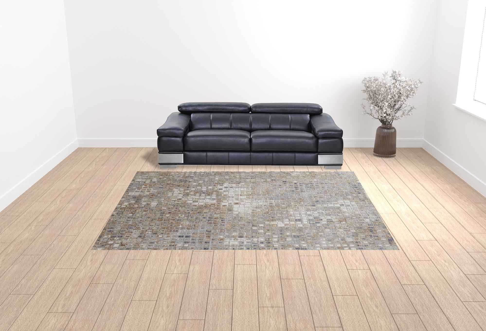 10' X 13' Tan Ivory And Blue Geometric Power Loom Distressed Area Rug