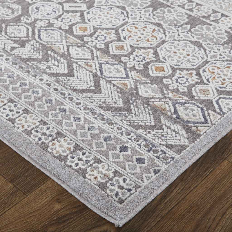 12' X 15' Ivory And Gray Geometric Power Loom Distressed Stain Resistant Area Rug