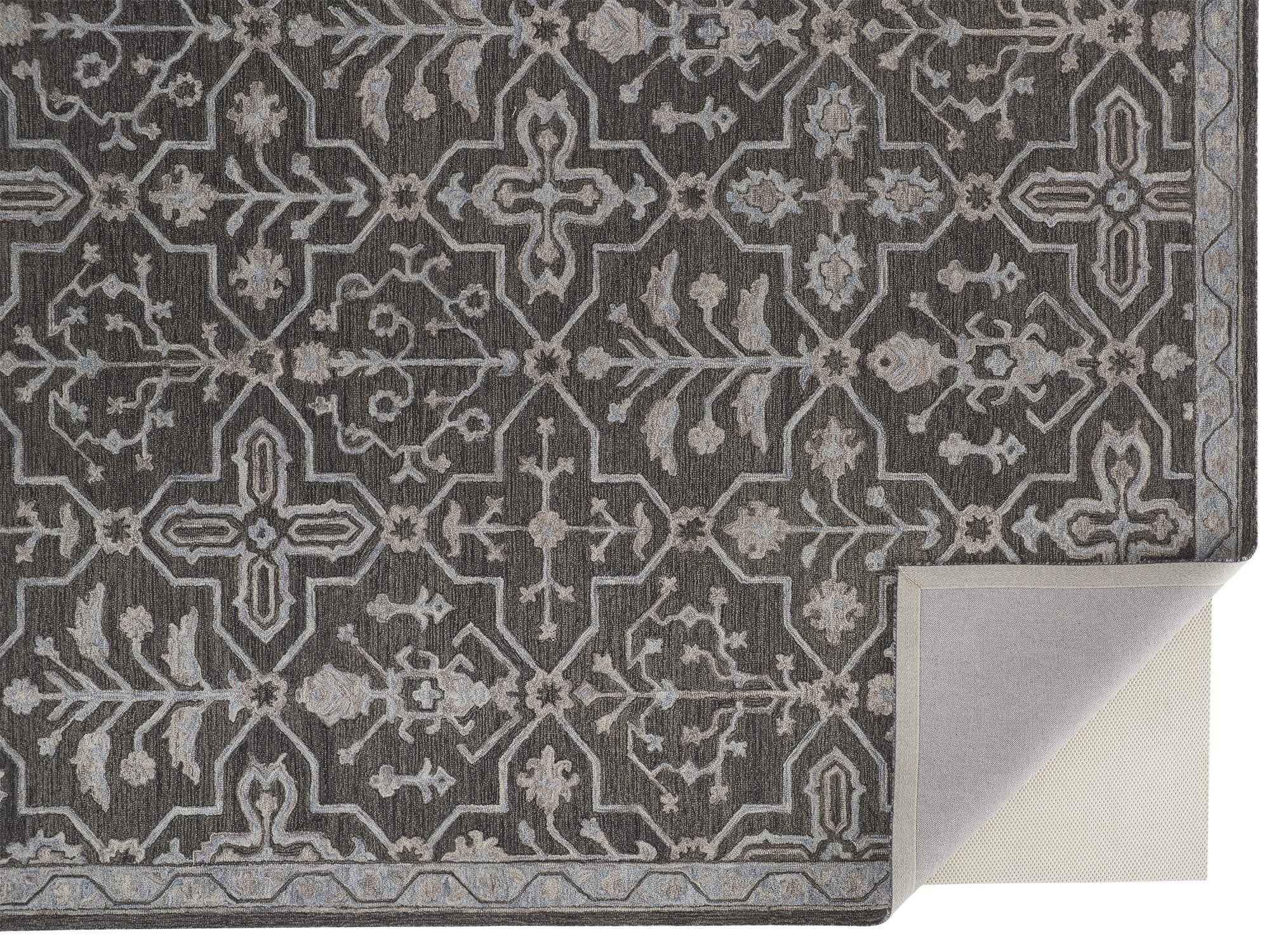 8' X 10' Gray Blue And Ivory Wool Floral Tufted Handmade Stain Resistant Area Rug