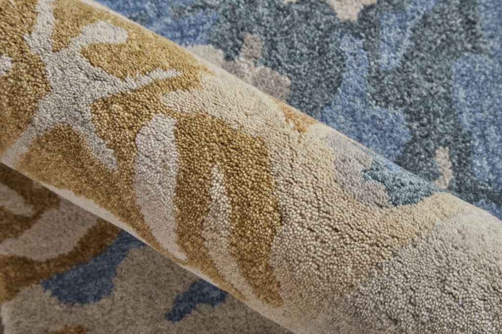 8' X 10' Gray Blue And Gold Wool Abstract Tufted Handmade Stain Resistant Area Rug