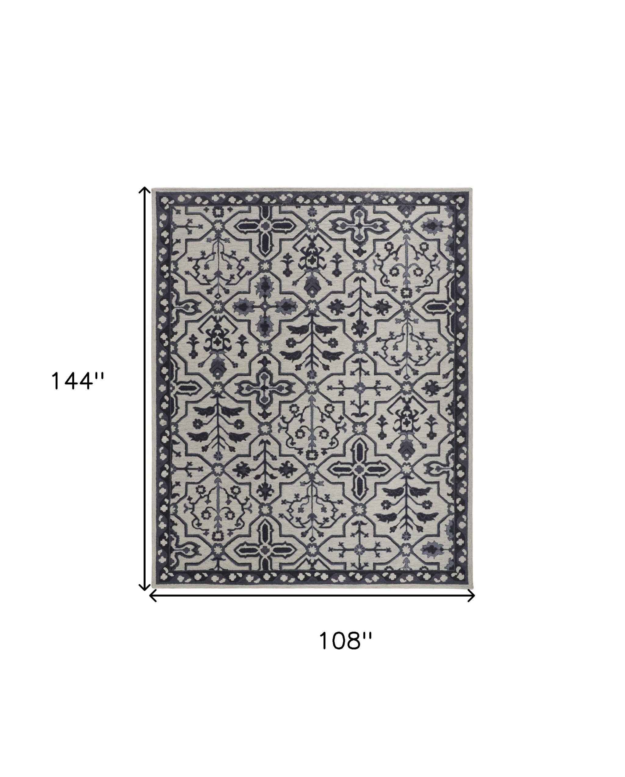 9' X 12' Taupe And Gray Wool Floral Tufted Handmade Stain Resistant Area Rug