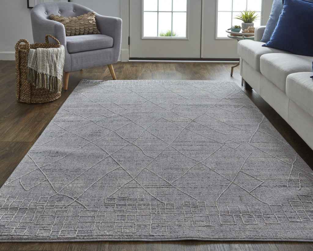 9' X 12' Gray Striped Power Loom Distressed Stain Resistant Area Rug