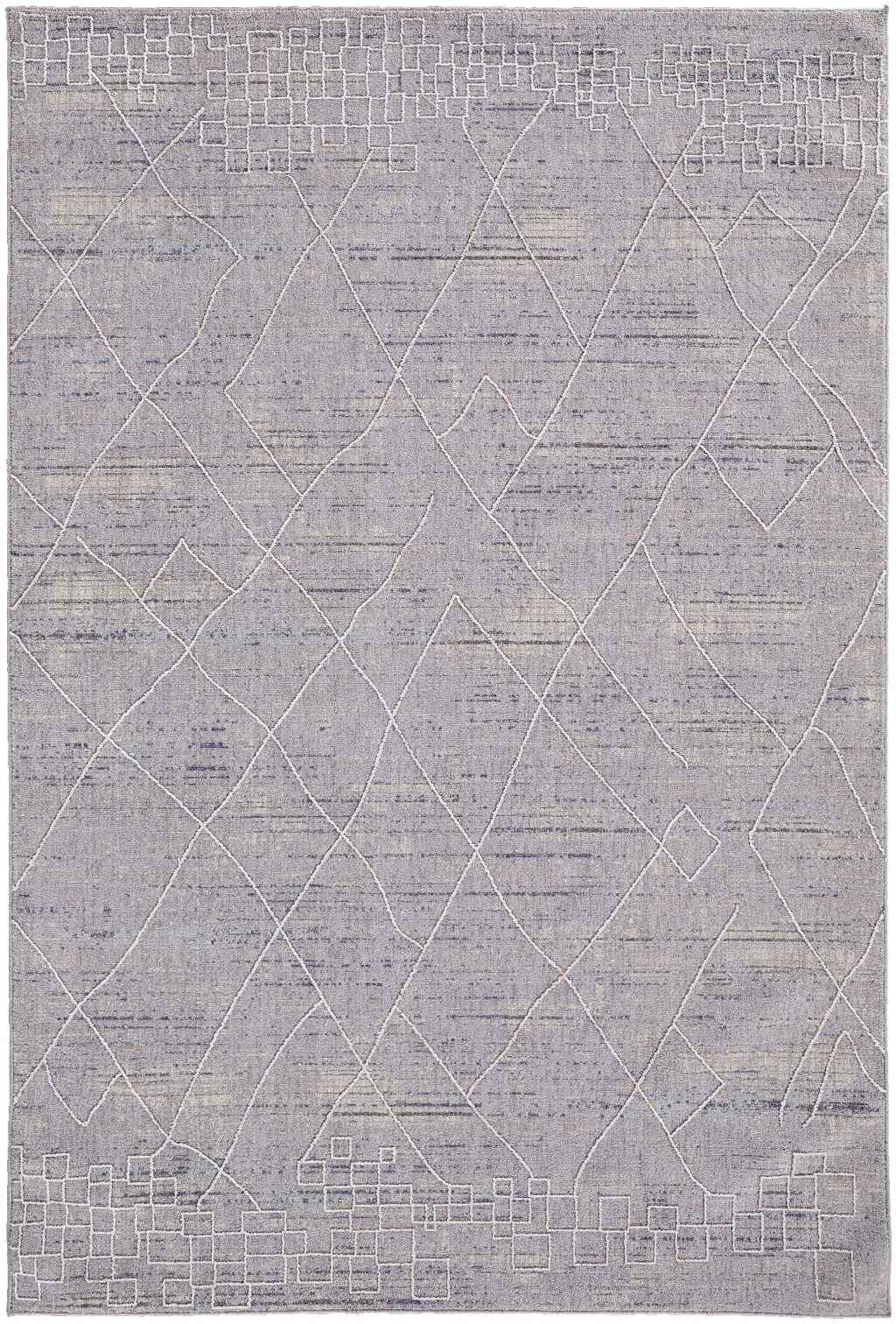 9' X 12' Gray Striped Power Loom Distressed Stain Resistant Area Rug