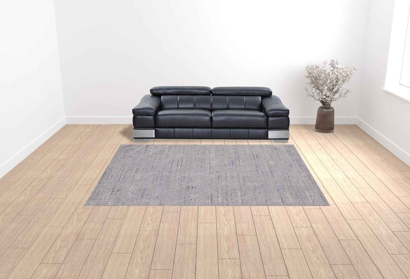 9' X 12' Gray Striped Power Loom Distressed Stain Resistant Area Rug