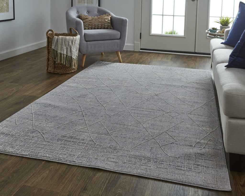 9' X 12' Gray Striped Power Loom Distressed Stain Resistant Area Rug
