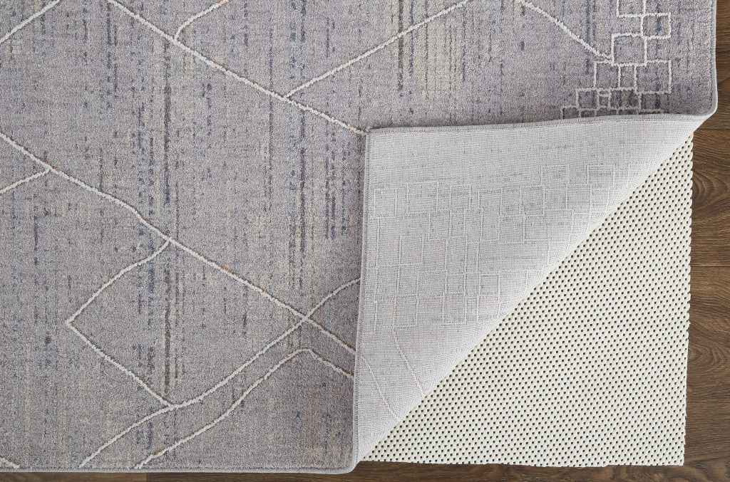 9' X 12' Gray Striped Power Loom Distressed Stain Resistant Area Rug