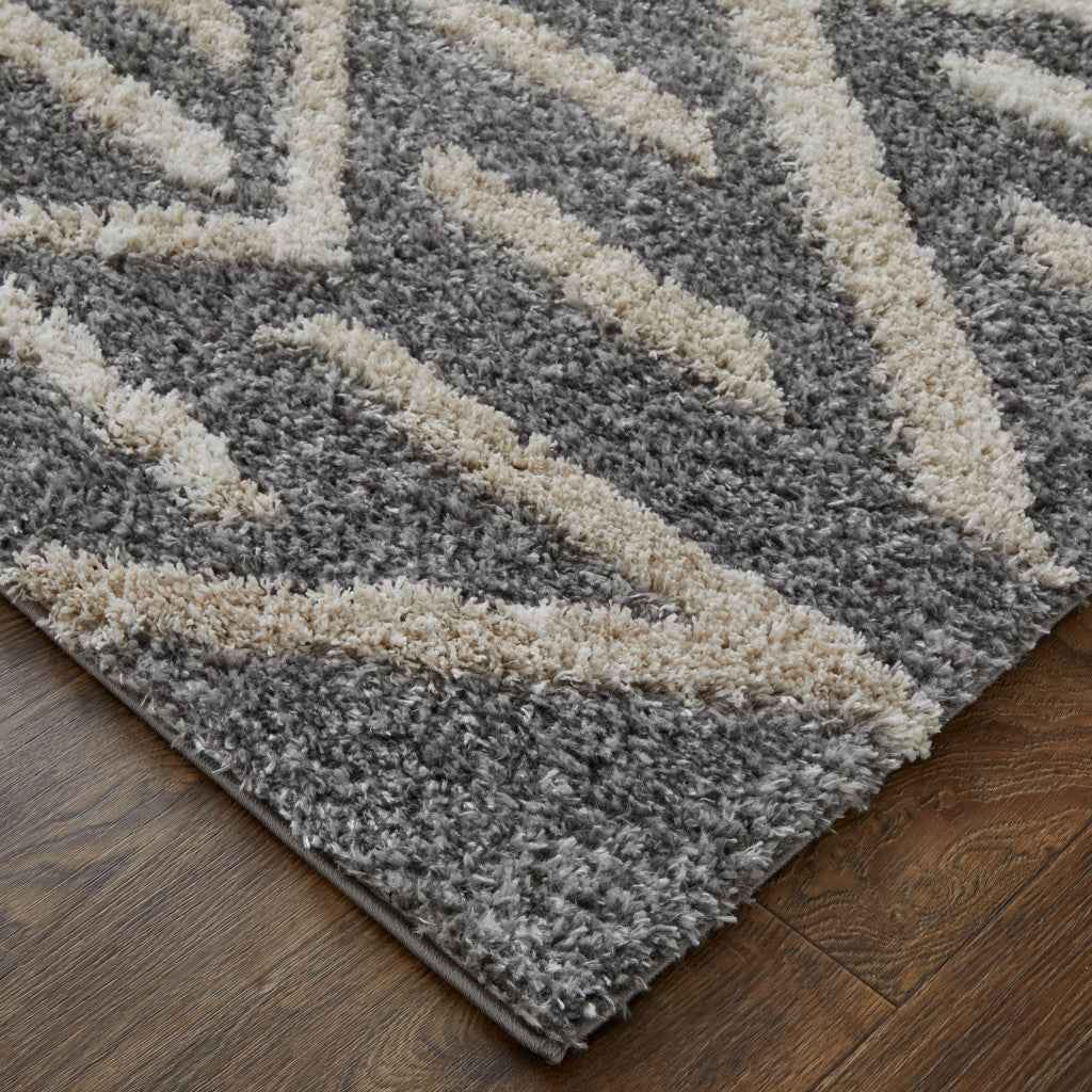 2' X 3' Gray And Ivory Geometric Power Loom Stain Resistant Area Rug
