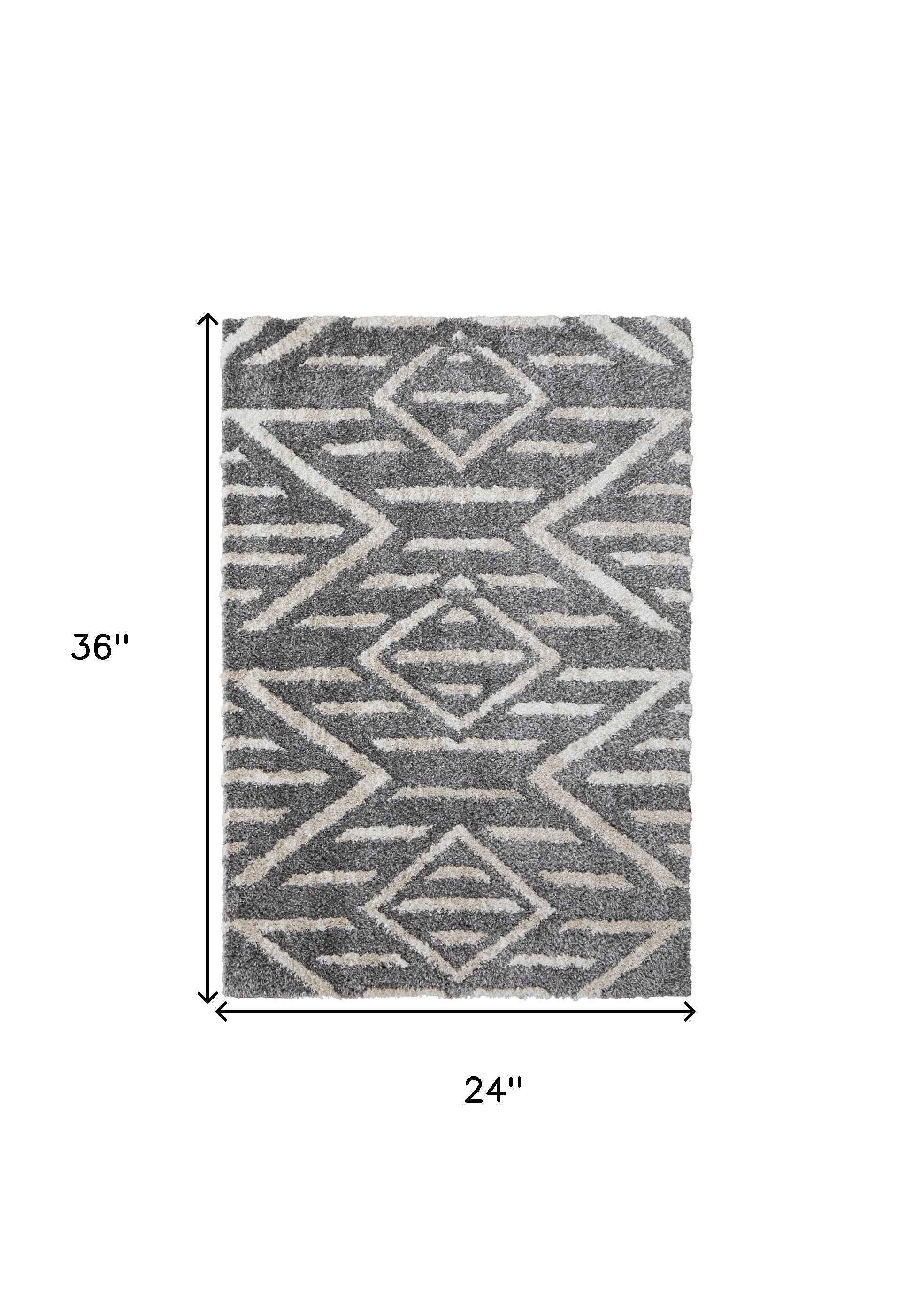 2' X 3' Gray And Ivory Geometric Power Loom Stain Resistant Area Rug