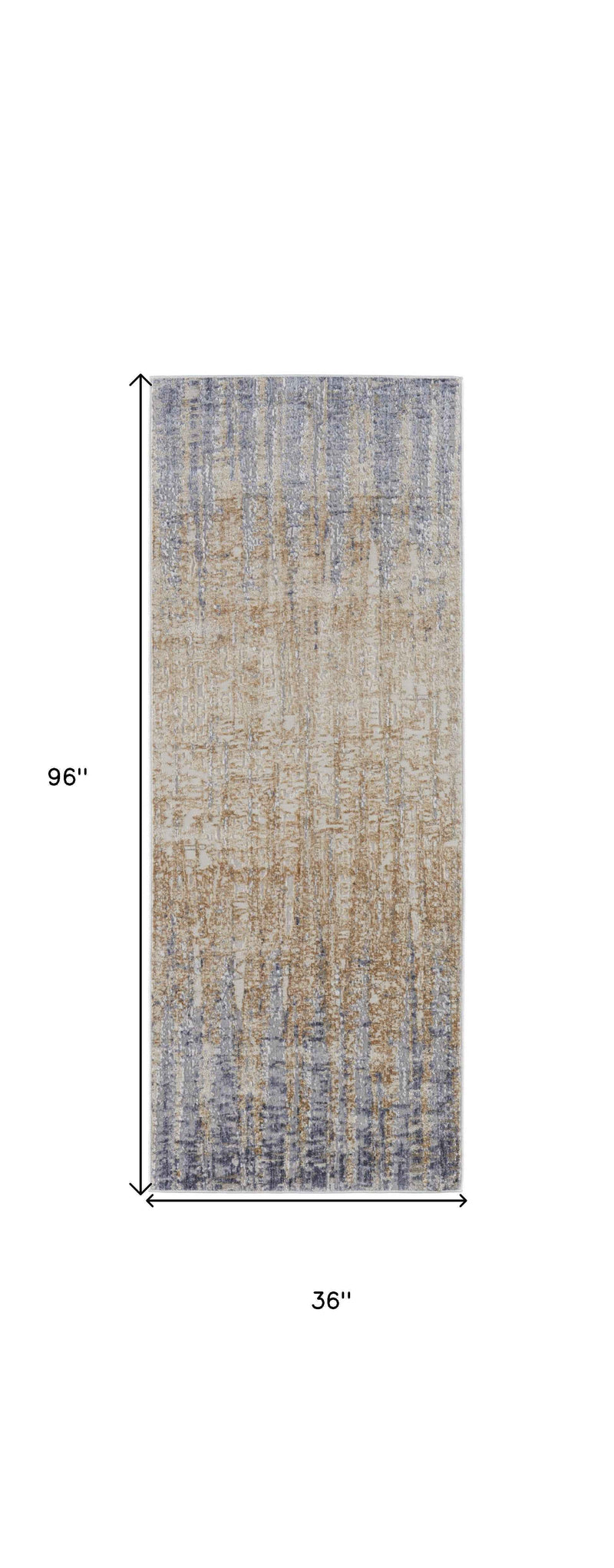 8' Tan Brown And Blue Abstract Power Loom Distressed Runner Rug