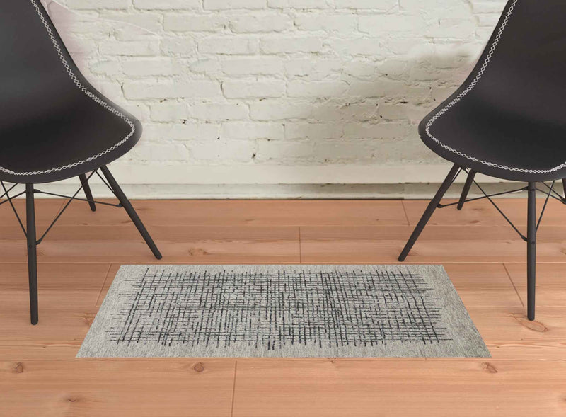 2' X 3' Gray Black And Tan Wool Plaid Tufted Handmade Stain Resistant Area Rug