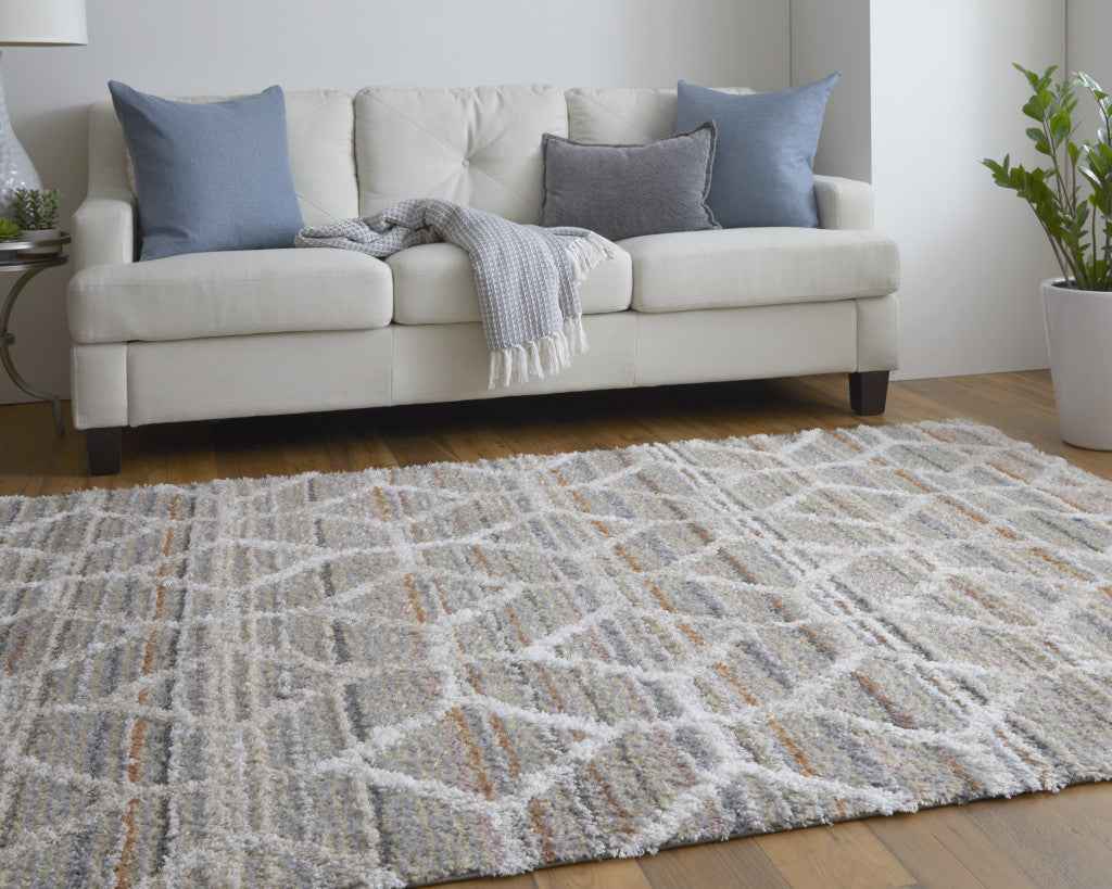 8' X 10' Tan Taupe And Ivory Geometric Power Loom Stain Resistant Area Rug