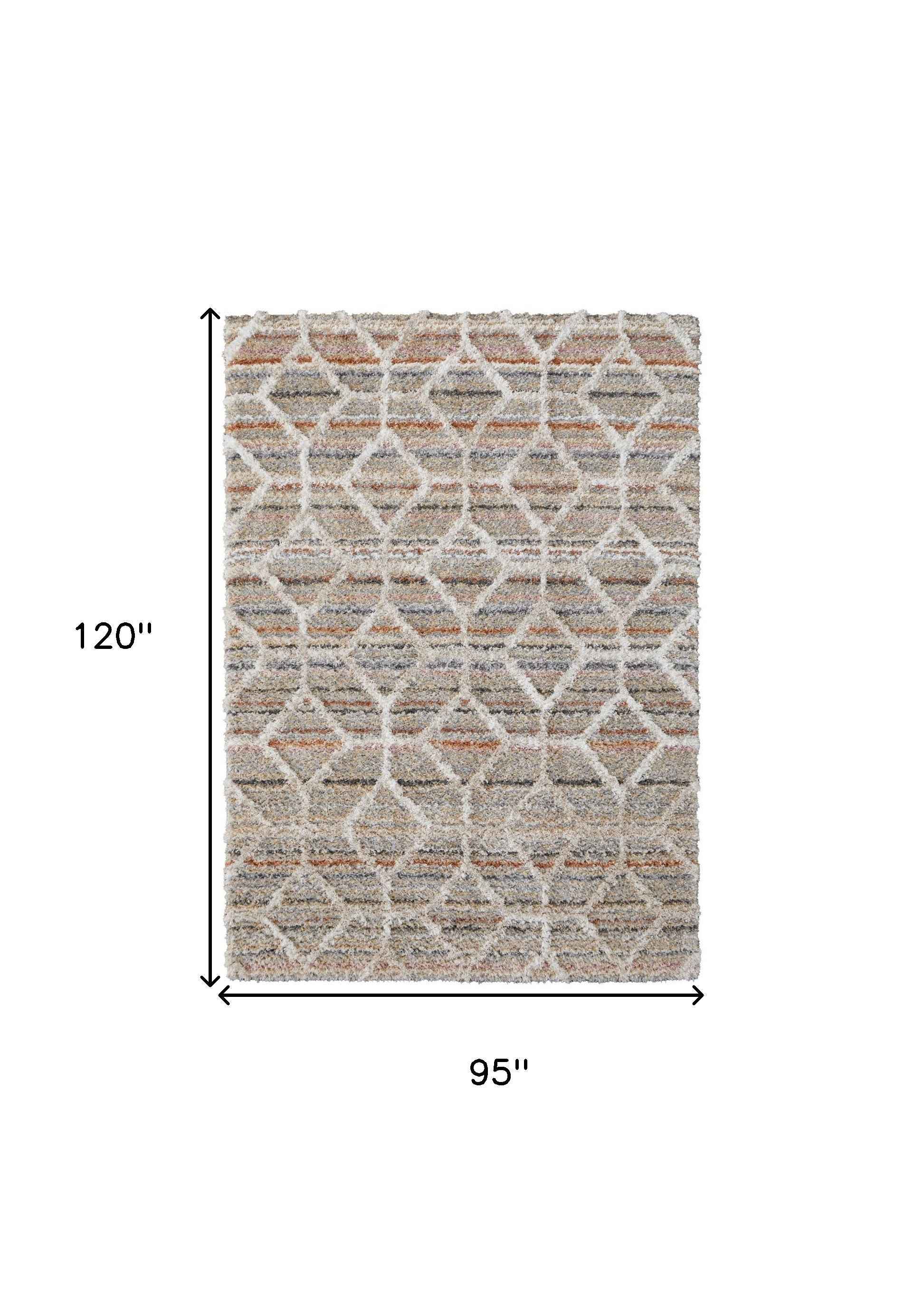8' X 10' Tan Taupe And Ivory Geometric Power Loom Stain Resistant Area Rug